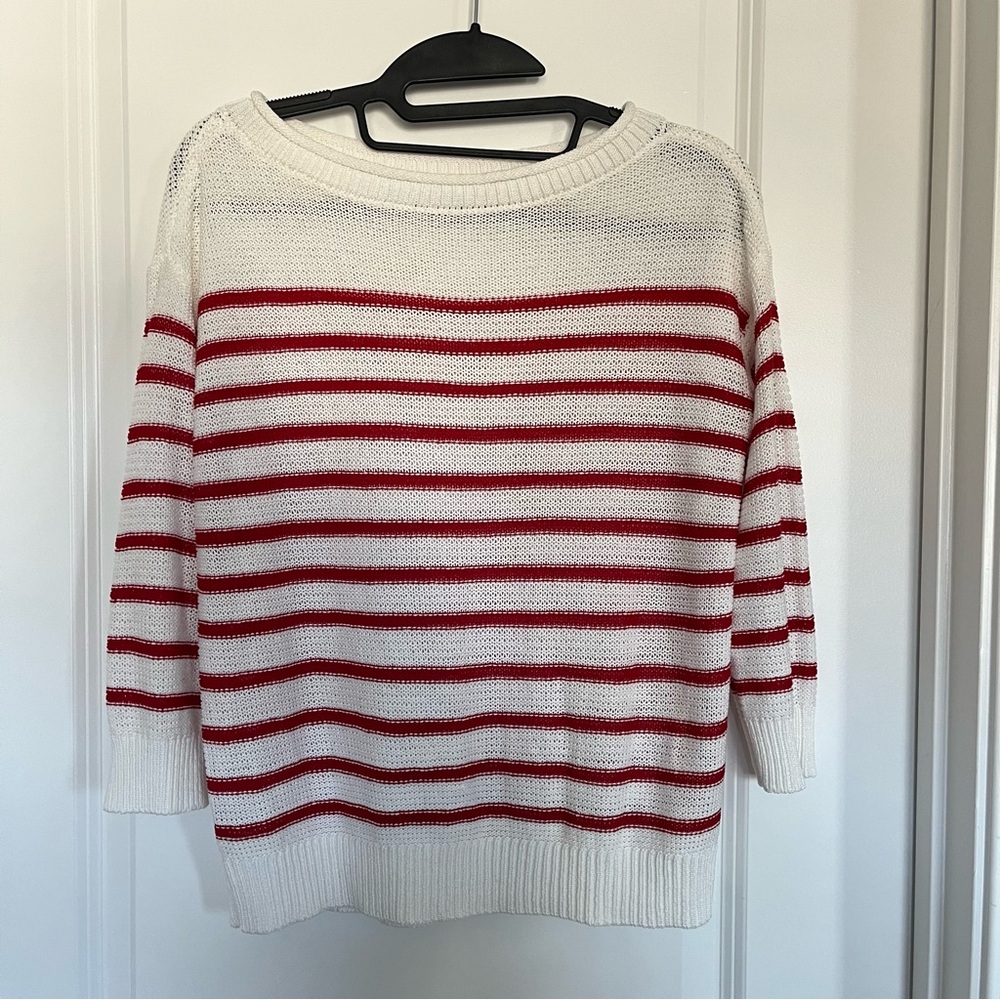 LOFT Small Red and White Striped Crewneck Knit Sweater